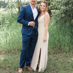 Christina Wu Bridesmaid Rhinstone Maxi Long Formal Dress Sand Sz 2